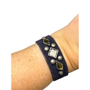 Navy Wrap Bracelet with metal and crystals